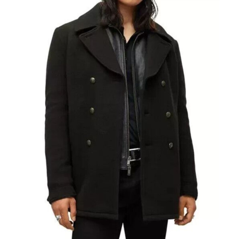 JOHN VARVATOS Coat Coat Size 46 Black Double Breasted Wool Carlos Peacoat $698